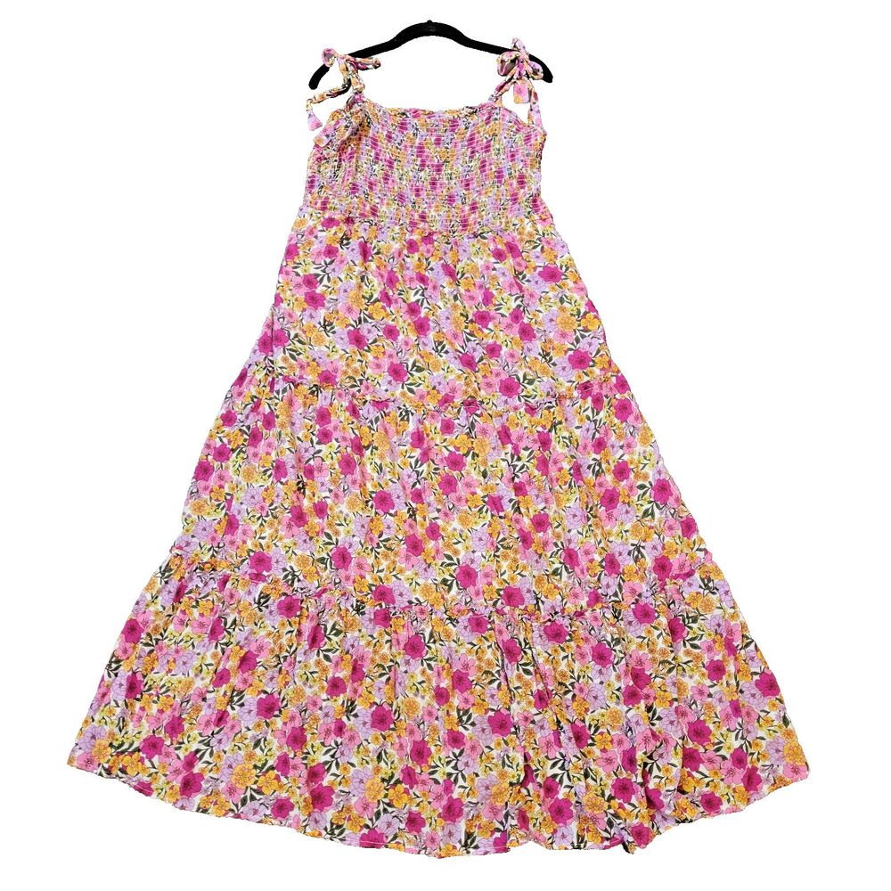 Draper James RSVP Maxi Dress Floral Smocked Tiered Sz XL Summer Pockets Babydoll